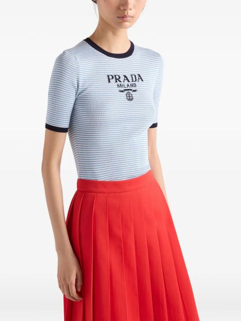 Prada striped silk crew-neck sweater - Blue