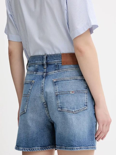 Tommy Jeans szorty jeansowe damskie kolor niebieski gładkie high waist DW0DW20092