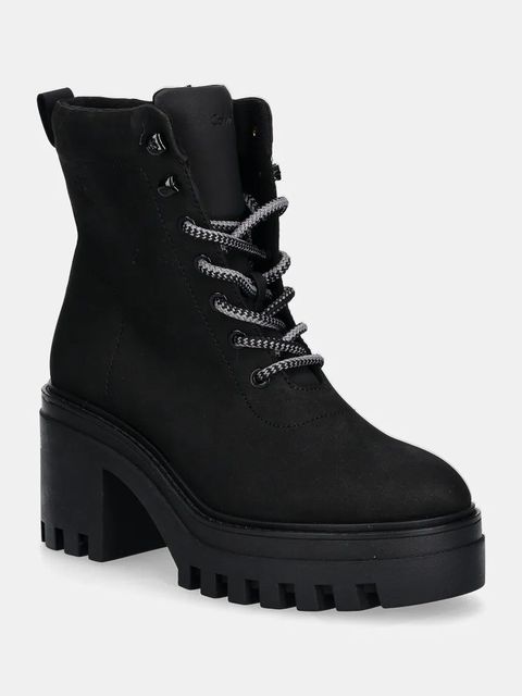 Calvin Klein Jeans botki CHUNKY HEELED ZIP BOOT LTH damskie kolor czarny na słupku YW0YW01548