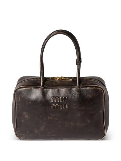 Miu Miu Beau logo-embossed zip-top tote bag - Brown - zdjęcie produktu nr 1