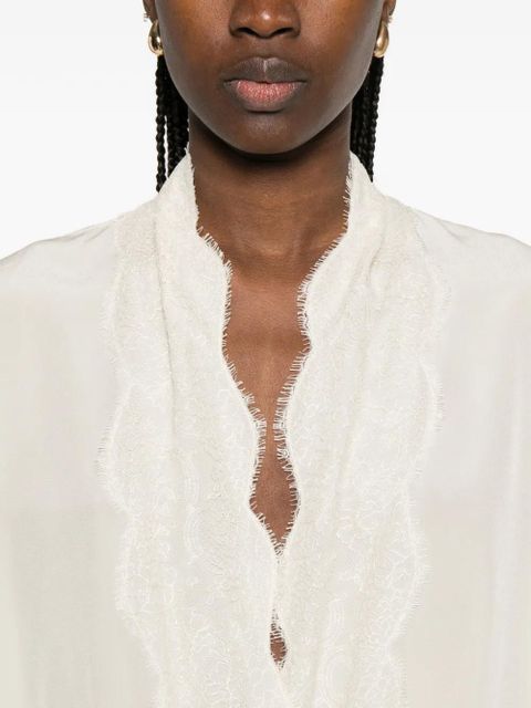 Valentino Garavani lace-neck blouse - Neutrals