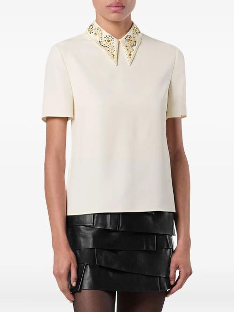 Versace embellished-collar short-sleeve top - Neutrals