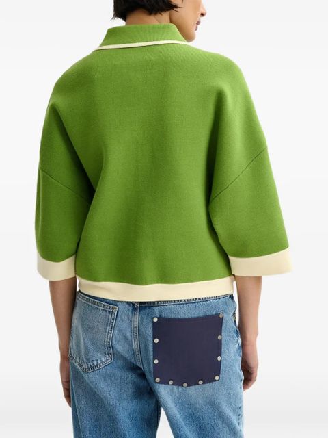 Essentiel Antwerp flower-appliqué contrast-trim cardigan - Green