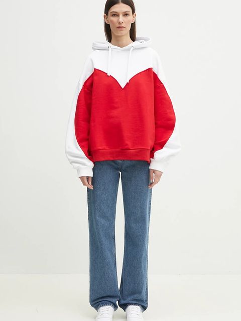 Fiorucci bluza bawełniana Heart Relaxed Fit kolor czerwony z kapturem wzorzysta U02SPSHO092CJ05RD01