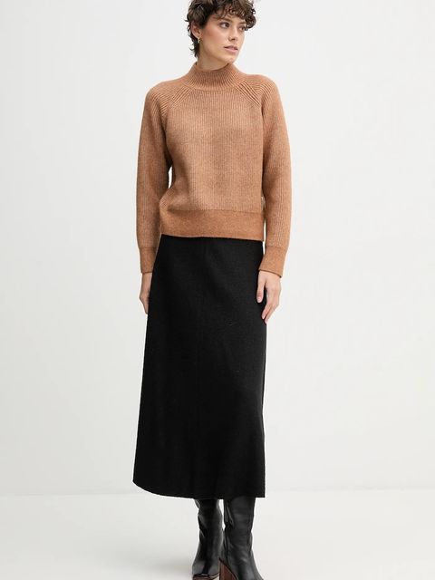 Calvin Klein Jeans sweter z domieszką wełny damski kolor brązowy z półgolfem LV044D372G