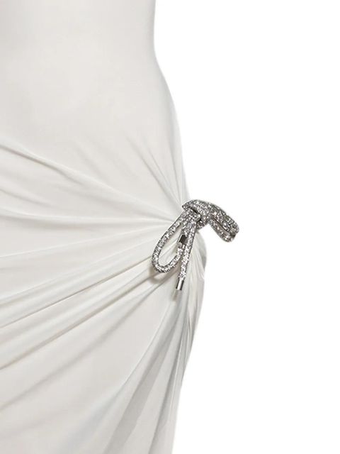 AREA crystal-knot draped midi dress - White - zdjęcie produktu nr 2