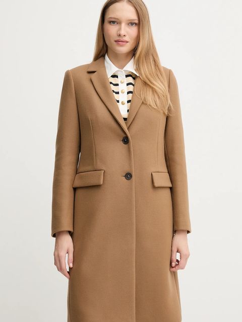 Tommy Hilfiger płaszcz z dodatkiem wełny kolor beżowy WW0WW46547 - zdjęcie produktu nr 1