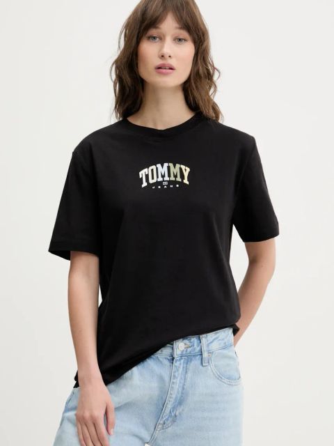 Tommy Jeans t-shirt bawełniany damski kolor czarny DW0DW21337