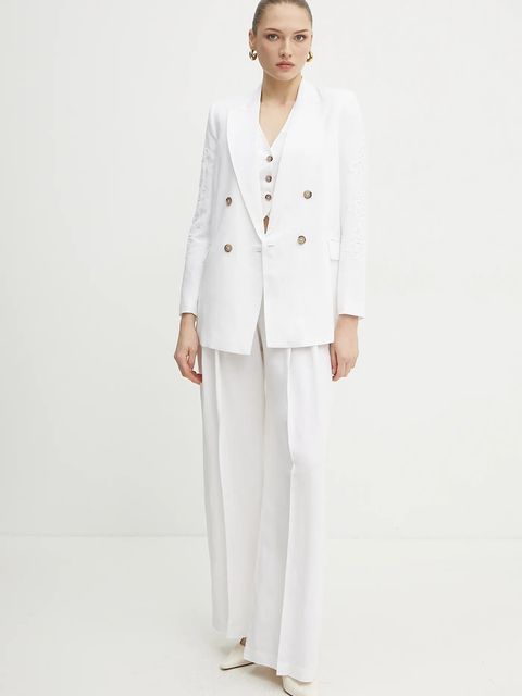 ERMANNO Firenze kamizelka z domieszką lnu kolor biały jednorzędowa 56TN002ES1 - zdjęcie produktu nr 2