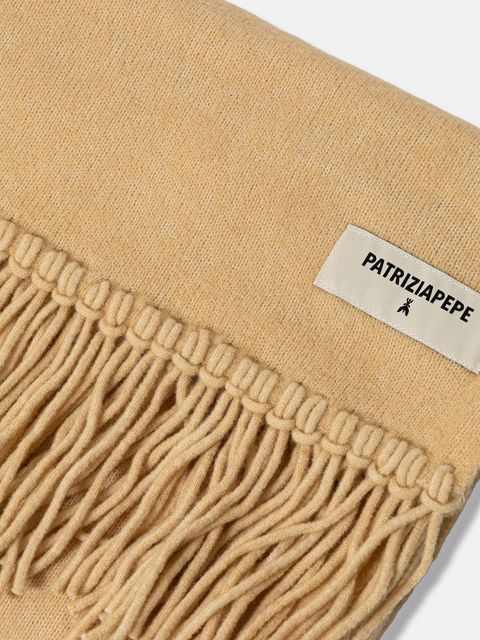 Patrizia Pepe szalik z domieszką wełny damski kolor beżowy gładki 8F0067 K287 - zdjęcie produktu nr 2