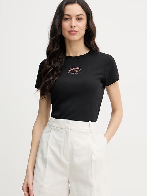Calvin Klein Jeans T-shirt damski bawełniany z elastanem - zdjęcie produktu nr 1