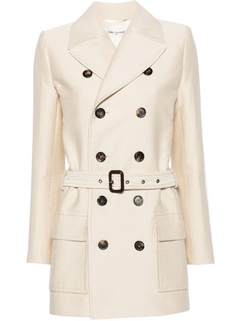 Saint Laurent belted double-breasted coat - Neutrals - zdjęcie produktu nr 1
