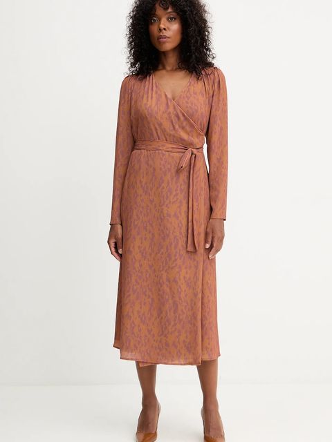 Silvian Heach sukienka HARGA kolor brązowy midi rozkloszowana GPA25415VE - zdjęcie produktu nr 1