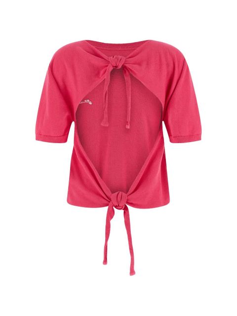 GANNI embroidered-logo back-ribbon T-shirt - Pink - zdjęcie produktu nr 2