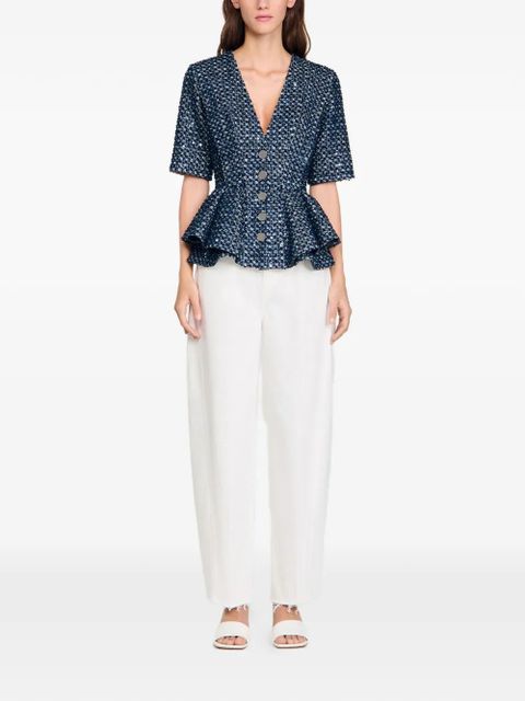 SANDRO sequin-embellished short-sleeve blazer - Blue - zdjęcie produktu nr 2