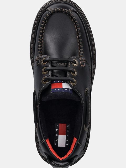 Tommy Hilfiger półbuty skórzane ARCHIVE 01 BOAT SHOE LEATHER damskie kolor czarny na platformie EN0EN03003