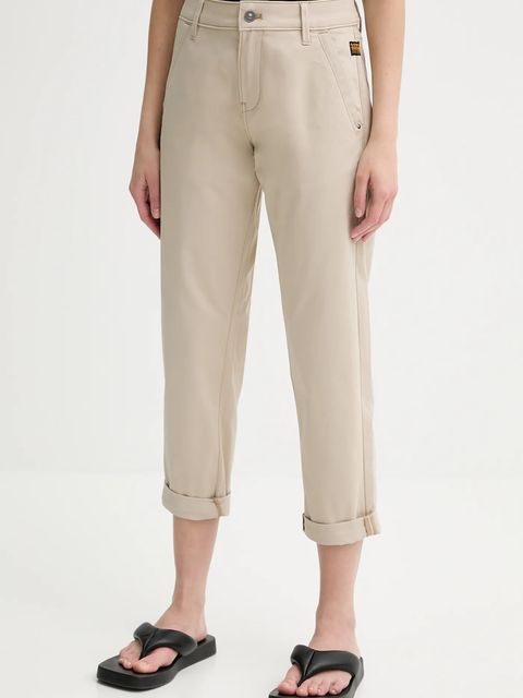 G-Star spodnie damskie kolor beżowy fason chinos high waist D25257-D715 - zdjęcie produktu nr 1