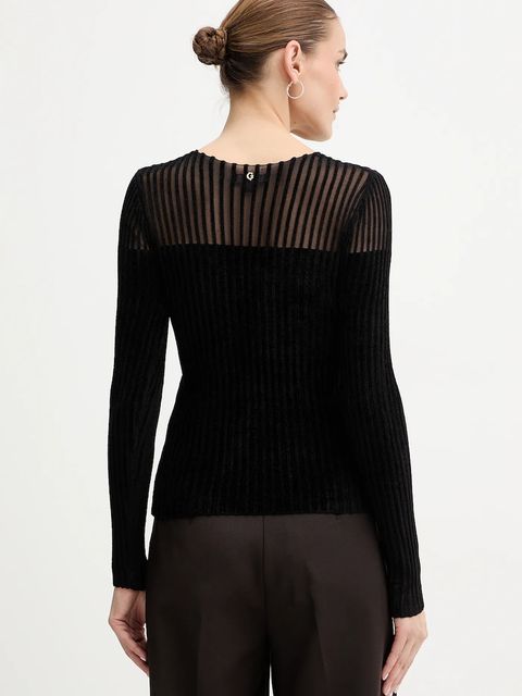 Guess bluzka welurowa ROWENA damska kolor czarny gładka W5BR62 Z0890