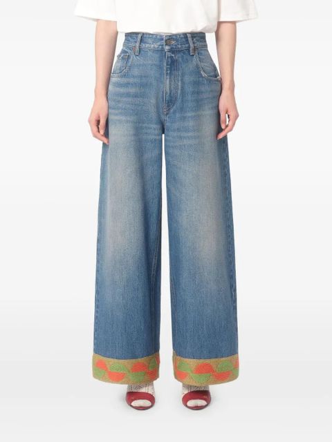 Valentino Garavani jacquard-trim jeans - Blue