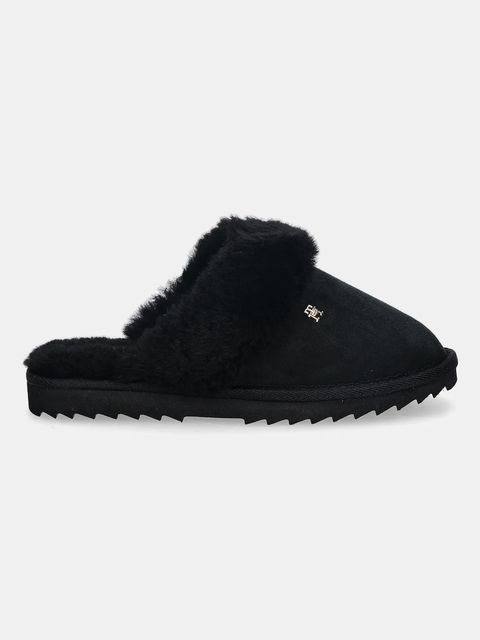 Tommy Hilfiger kapcie skórzane TH SHEARLING HOUSE SHOE kolor czarny FW0FW09063
