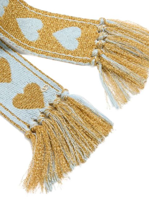 Valentino Garavani heart-patterned tassel scarf - Blue
