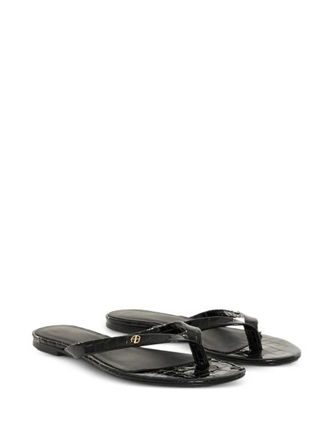 ANINE BING Noelle croc-embossed flat sandals - Black