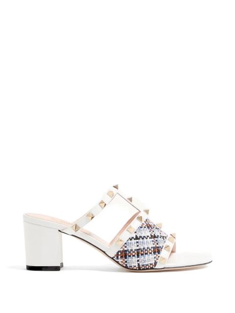 Valentino Garavani Rockstud slide sandals in woven-fabric 60mm - White - zdjęcie produktu nr 1