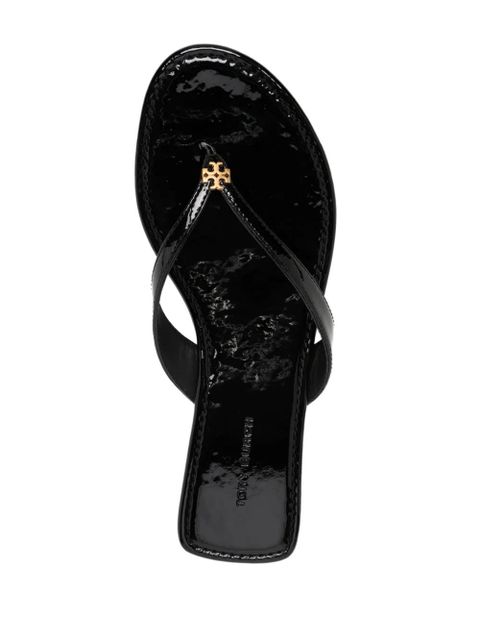 Tory Burch logo-plaque leather slides - Black