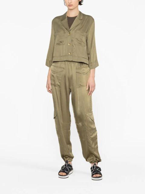 GANNI cropped satin shirt - Green