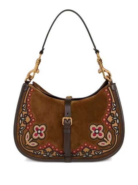 ETRO Pony floral-embroidery suede medium shoulder bag - Brown - zdjęcie produktu nr 1