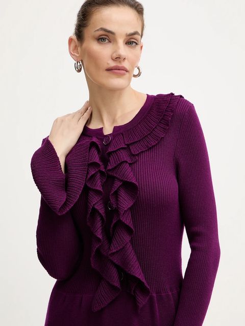 Luisa Spagnoli sukienka wełniana kolor fioletowy midi rozkloszowana 100175