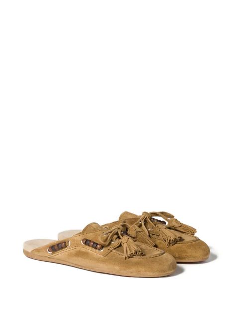 Miu Miu beaded tassel flat mules - Brown