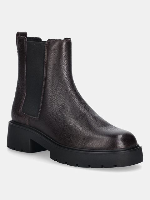 Calvin Klein sztyblety skórzane CHUNKY CHELSEA BOOT LTH kolor bordowy na płaskim obcasie YW0YW02072 - zdjęcie produktu nr 1