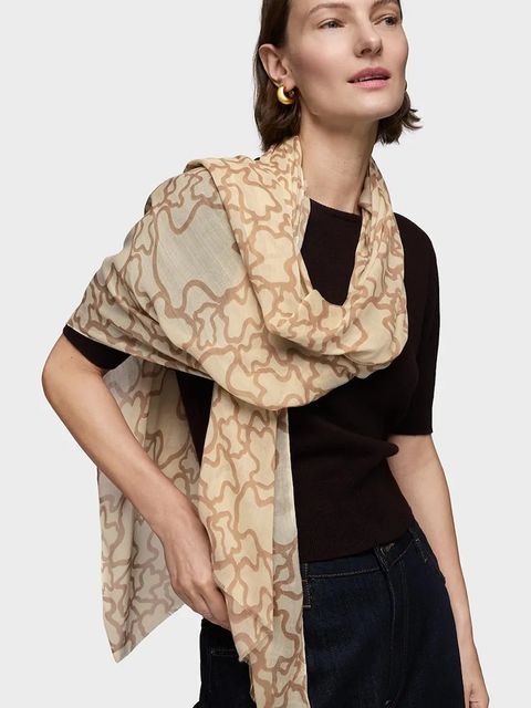 Tous szal damski kolor beżowy wzorzysty 2002202633