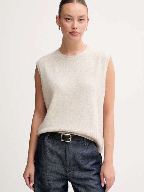 United Colors of Benetton kamizelka z dodatkiem wełny kolor beżowy lekki 126WD10BA - zdjęcie produktu nr 1