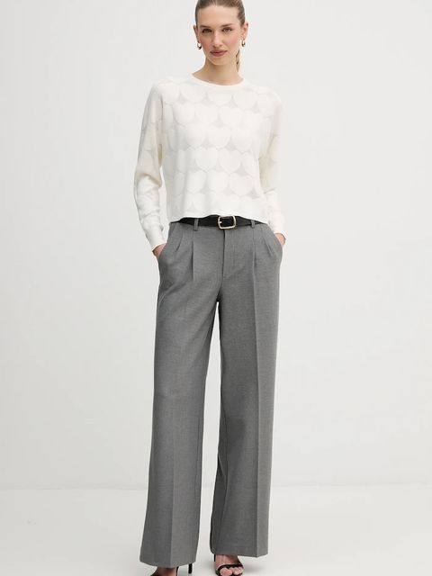 OUI spodnie damskie kolor szary szerokie high waist 95949