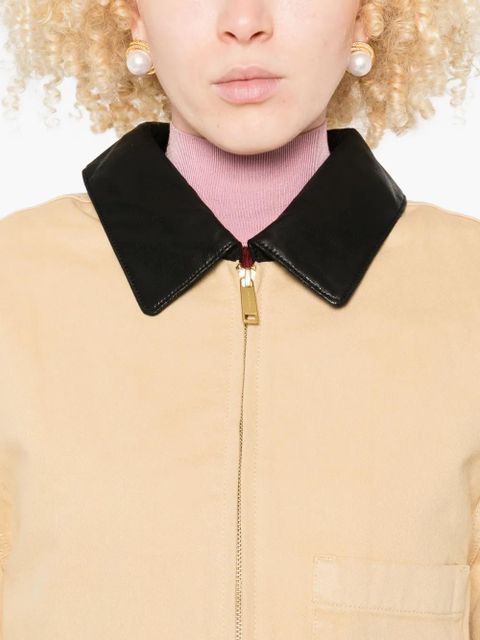 Self-Portrait leather-collared jacket - Neutrals