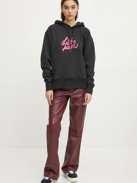 Karl Lagerfeld Jeans bluza bawełniana damska kolor czarny z kapturem z nadrukiem A1W20093