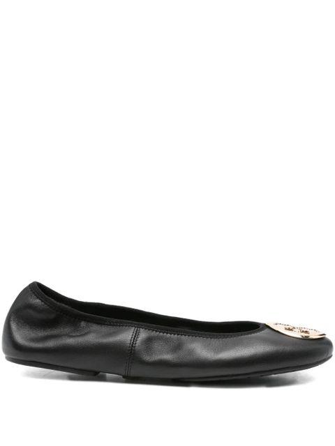 Tory Burch logo-plaque leather ballet flats - Black - zdjęcie produktu nr 1