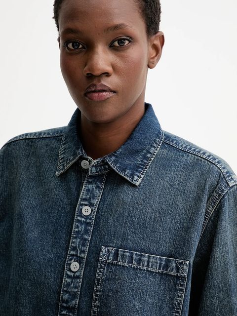 G-Star koszula jeansowa damska kolor niebieski relaxed z kołnierzykiem klasycznym D26801.D777