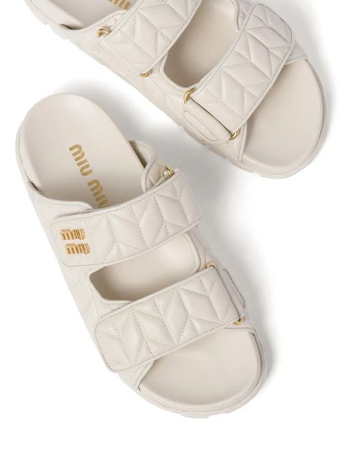Miu Miu Matelassé nappa leather slides - White