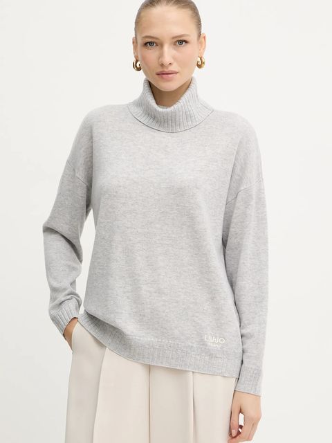 Liu Jo sweter wełniany damski kolor szary lekki z golfem TF5179.MS026 - zdjęcie produktu nr 1