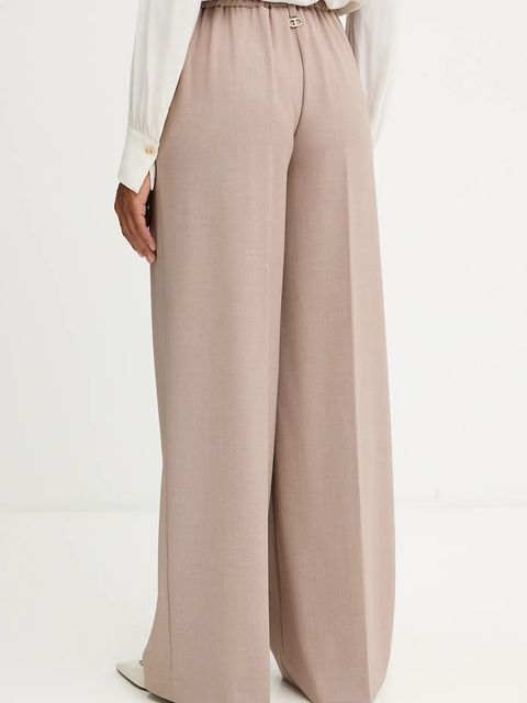 Twinset spodnie damskie kolor beżowy szerokie high waist 252TF2043