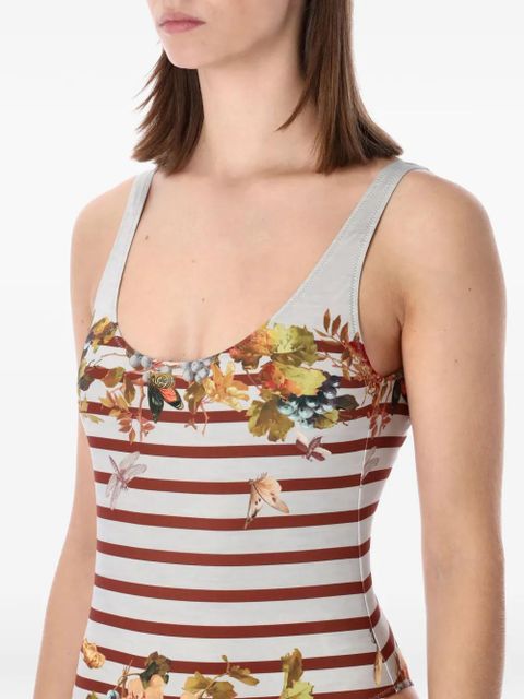 Jean Paul Gaultier striped floral swimsuit - White