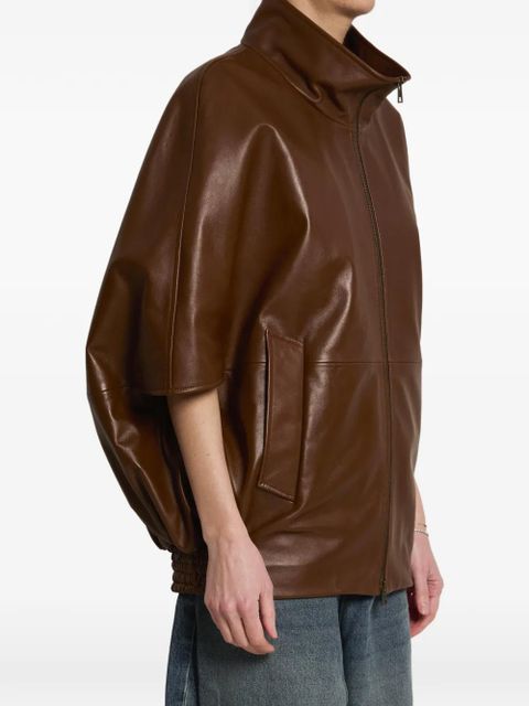Balenciaga Cooon high-collar bomber leather jacket - Brown - zdjęcie produktu nr 2