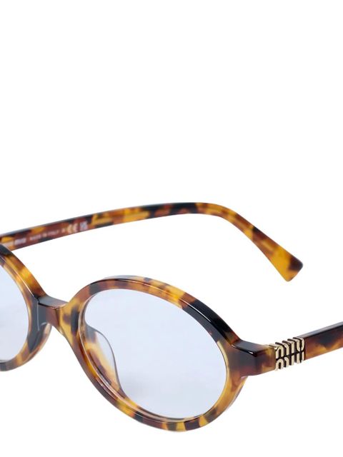 Miu Miu logo-plaque oval-frame sunglasses - Brown