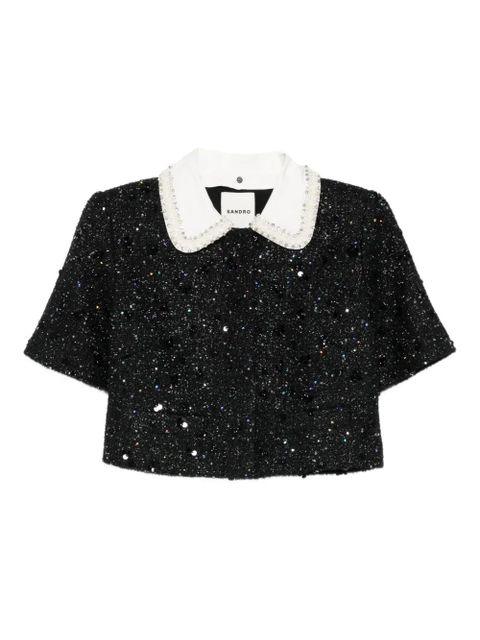 SANDRO sequin-embellished cropped jacket - Black - zdjęcie produktu nr 1