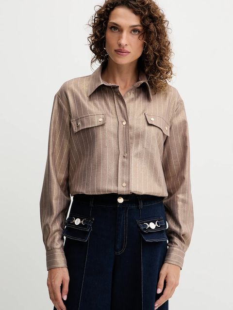 Fracomina koszula damska kolor beżowy regular z kołnierzykiem klasycznym FS25WT6011W479T4 - zdjęcie produktu nr 1