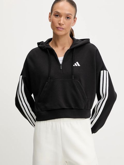 adidas bluza Essentials 3-Stripes damska kolor czarny z kapturem z aplikacją JN1956 - zdjęcie produktu nr 1