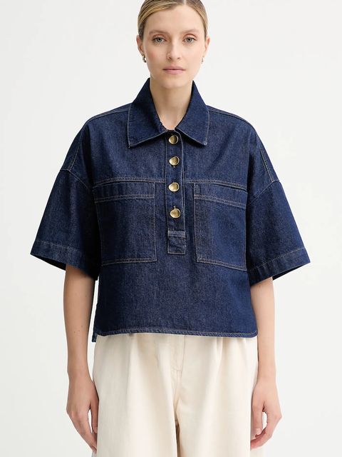 Sessun bluzka jeansowa damska kolor niebieski gładka 25110014 - zdjęcie produktu nr 1